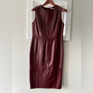 ANTONIO MELANI Rich Maroon Luxury Collection Tatiana Genuine Leather Midi Dress